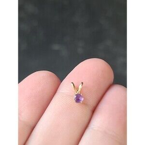 14K Yellow Gold Prong Set Round Solitaire Purple Glass Pendant Vintage